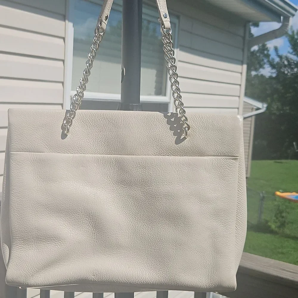 Kate Spade Pebbled Leather Shoulder Bag Cream Chain Strap